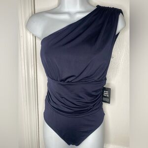 EXPRESS NWT Body Contour Compression One-Shoulder Navy Bodysuit.